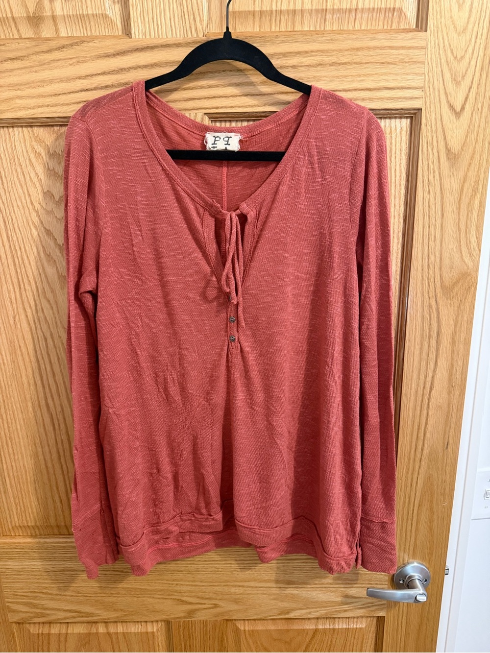 PPLA Tie-Neck Long Sleeve Top in Rust
